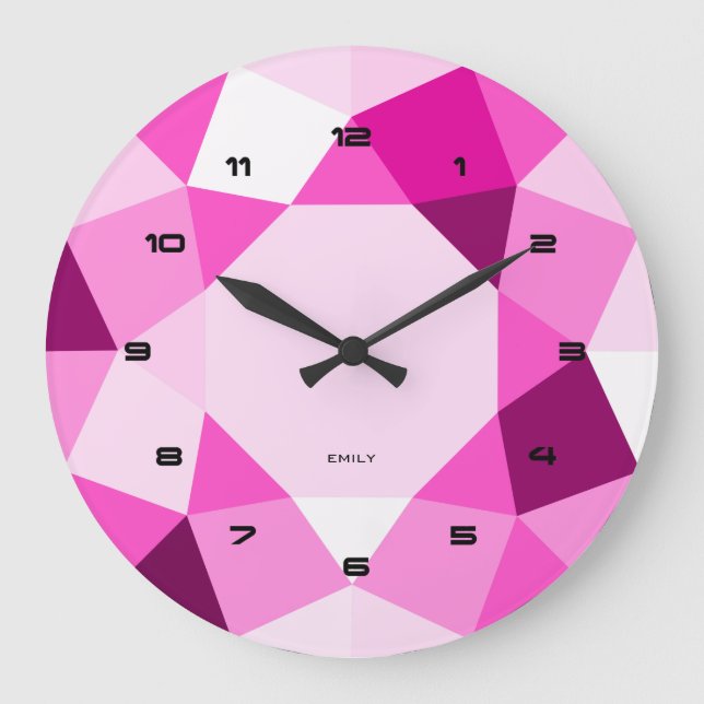 Reloj Redondo Grande Diseño moderno geométrico rosado (Anverso)
