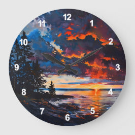 Reloj Redondo Grande Diseño paisajístico del lago Michigan Sunset
