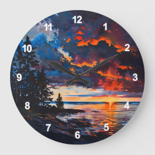 Reloj Redondo Grande Diseño paisajístico del lago Michigan Sunset