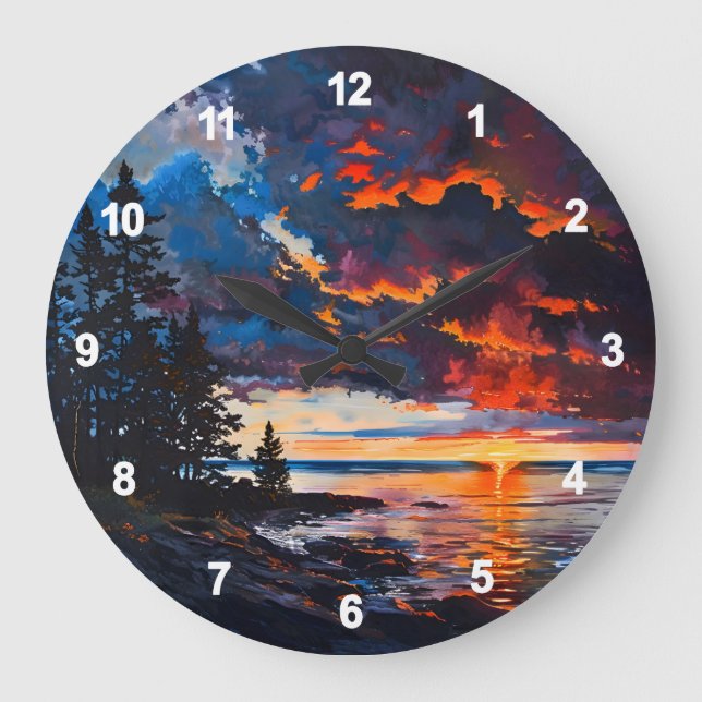Reloj Redondo Grande Diseño paisajístico del lago Michigan Sunset (Anverso)