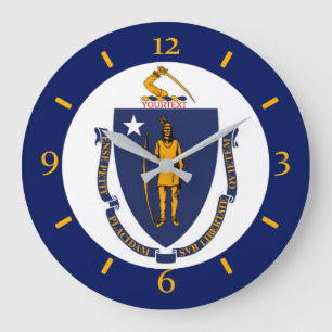 Reloj Redondo Grande Diseño personalizado de la bandera de Massachusett