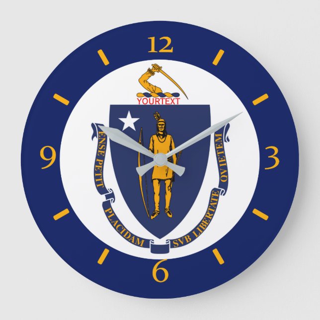 Reloj Redondo Grande Diseño personalizado de la bandera de Massachusett (Anverso)