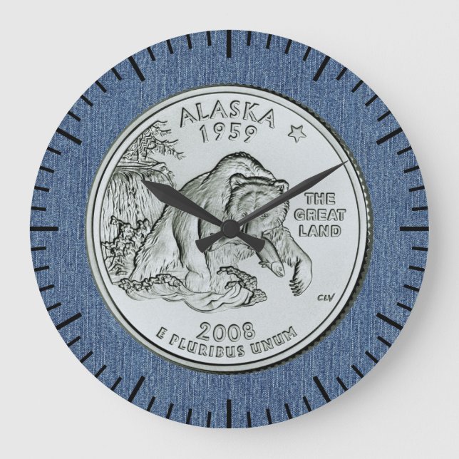 Reloj Redondo Grande Diseño pintado del barrio estatal de Alaska  (Anverso)