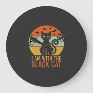 Reloj Redondo Grande Diseño Retro Atardecer Gato Negro Halloween
