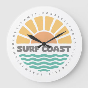 Reloj Redondo Grande Diseño Retro de Puesta de Sol de la Costa de Surf