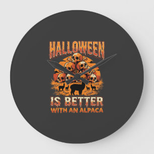 Reloj Redondo Grande Diseño Retro de Terror Cráneo de Alpaca de Hallowe