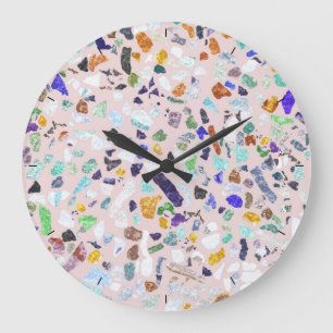 Reloj Redondo Grande Diseño rosa de las brillantes piedras Terrazzo