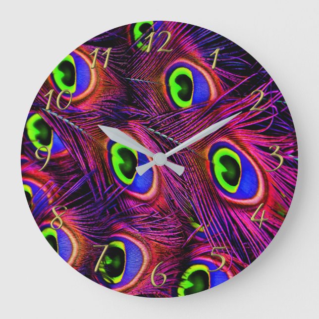 Reloj Redondo Grande Diseño rosado y púrpura de la textura de la pluma (Anverso)