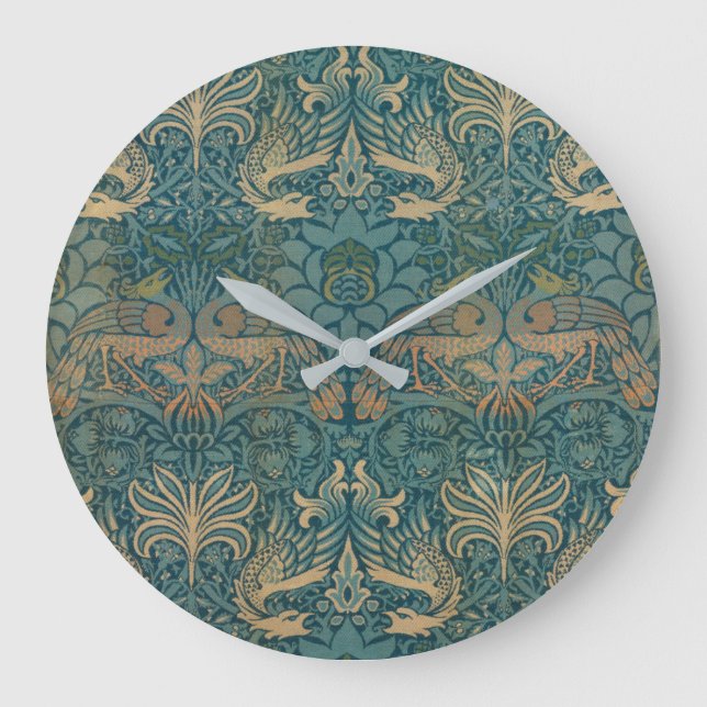 Reloj Redondo Grande Diseño textil William Morris Peacock y Dragon (Anverso)