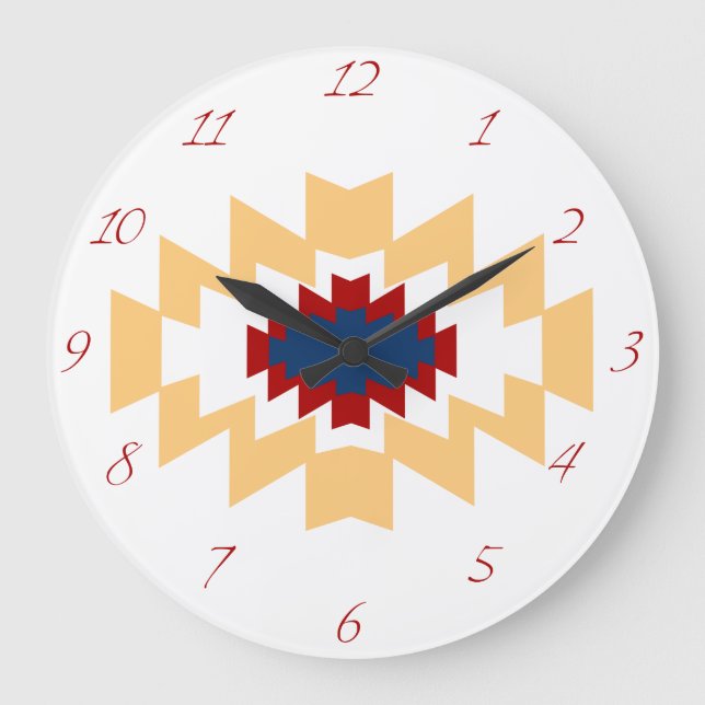Reloj Redondo Grande Diseño tribal del suroeste azteca nativa norteamer (Anverso)