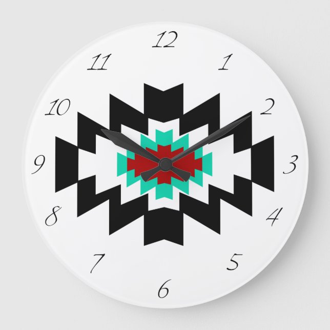Reloj Redondo Grande Diseño tribal del suroeste azteca nativa norteamer (Anverso)