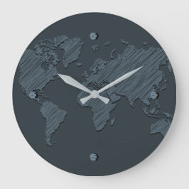 Reloj Redondo Grande Diseño único de Mapa Mundial de Resumen Gris Oscur