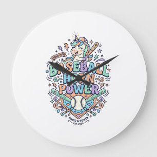 Reloj Redondo Grande Diseño Vector Kawaii Poder Cuerno Béisbol Unicorni