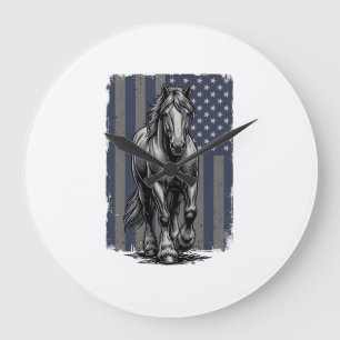 Reloj Redondo Grande diseño vectorial de bandera de caballo de tiro pat