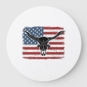 Reloj Redondo Grande Diseño vectorial de calavera de Longhorn de bander
