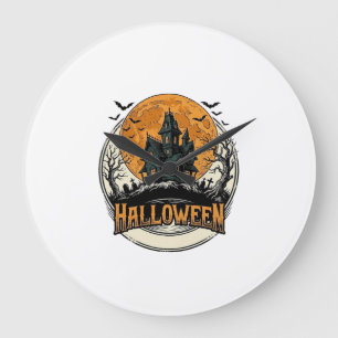 Reloj Redondo Grande Diseño vectorial de casa embrujada de Halloween vi
