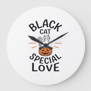 Reloj Redondo Grande Diseño Vectorial de Gato Negro Especial Amor Hallo