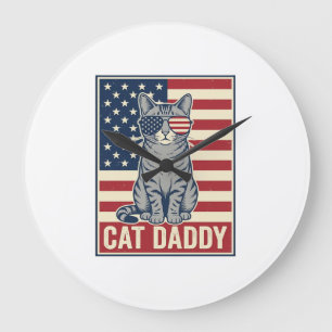 Reloj Redondo Grande Diseño vectorial de gato patriótico Cat Daddy_1