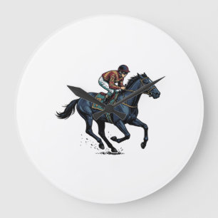 Reloj Redondo Grande Diseño vectorial de jockey de carreras de caballos