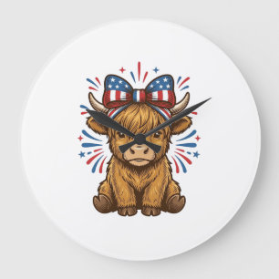 Reloj Redondo Grande Diseño vectorial de lazo de vaca de Highland patri