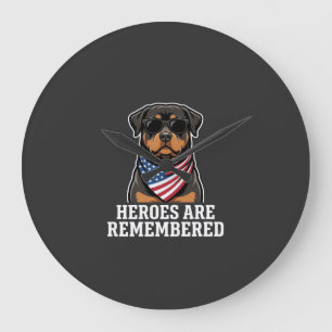 Reloj Redondo Grande Diseño vectorial de perro héroe Rottweiler patriót