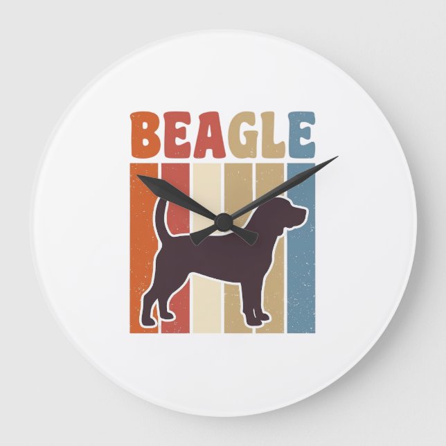 Reloj Redondo Grande Diseño vectorial de raya retro de perro Beagle vin (Anverso)