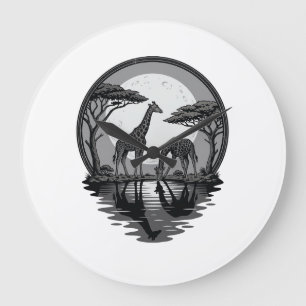 Reloj Redondo Grande Diseño vectorial de silueta de jirafa luna safari