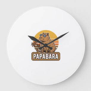 Reloj Redondo Grande Diseño vectorial PAPABARA Capybara padre retro_1