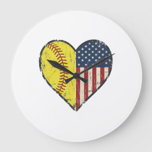Reloj Redondo Grande Diseño vectorial vintage corazón softball patrióti