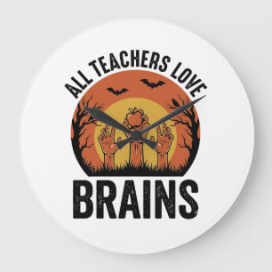 Reloj Redondo Grande Diseño vectorial vintage de cerebros de Halloween