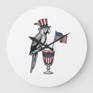 Reloj Redondo Grande Diseño vectorial vintage de cóctel de loro patriót