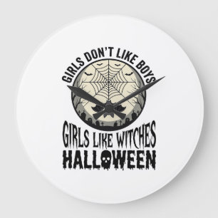 Reloj Redondo Grande Diseño vectorial vintage de Halloween de chicas co
