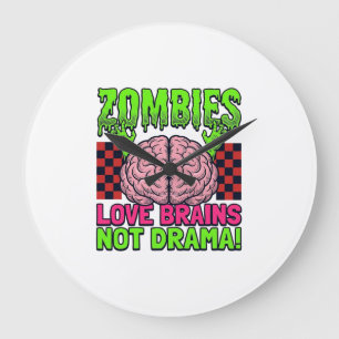 Reloj Redondo Grande Diseño Vintage de Terror de Cerebros de Amor Zombi