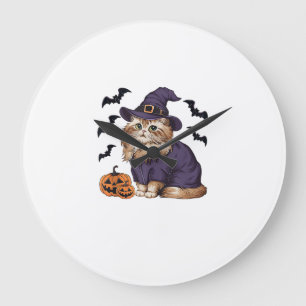 Reloj Redondo Grande Disfraz de Bruja Murciélago de Calabaza Divertido 