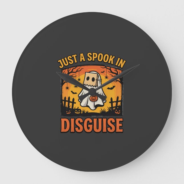 Reloj Redondo Grande Disfraz de Fantasma de Halloween (Anverso)