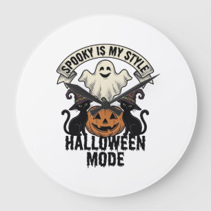 Reloj Redondo Grande Disfraz de Fantasma de Halloween Gato de Calabaza 