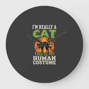 Reloj Redondo Grande Disfraz De Gato Humano De Halloween Diseño Diverti