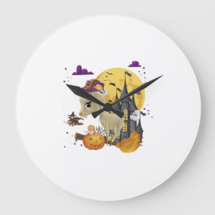 Reloj Redondo Grande Disfraz de Halloween de Bruja de Cabra con Escoba