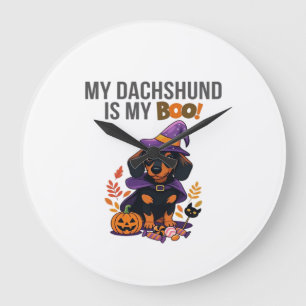 Reloj Redondo Grande Disfraz de Halloween de Dachshund Mi Dachshund es 