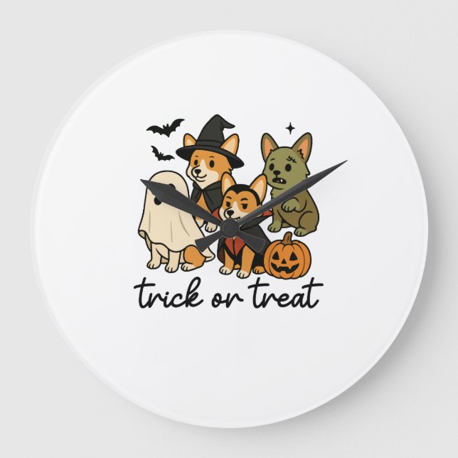 Reloj Redondo Grande disfraz de Halloween para corgi  (Anverso)