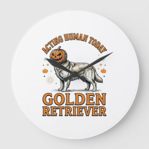 Reloj Redondo Grande Disfraz de perro de calabaza de Halloween Retrieve