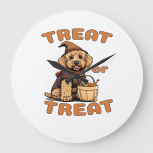 Reloj Redondo Grande Disfraz de perro Labradoodle de Halloween �Trata o