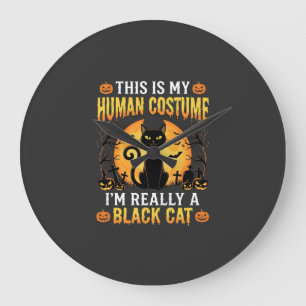 Reloj Redondo Grande Disfraz Humano de Halloween Gato Negro Cementerio