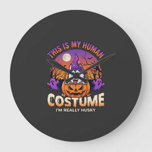 Reloj Redondo Grande Disfraz Humano Husky Calabaza Halloween Fantasmas_