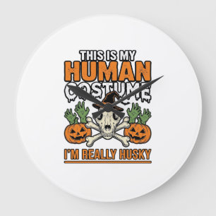 Reloj Redondo Grande Disfraz Humano Husky Divertido Camiseta Perro Hall