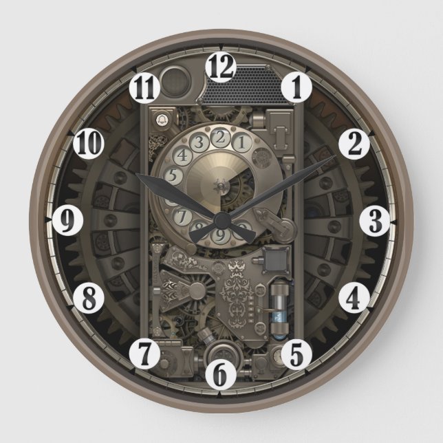 Reloj Redondo Grande Dispositivo Steampunk - Teléfono de marcación rota (Anverso)