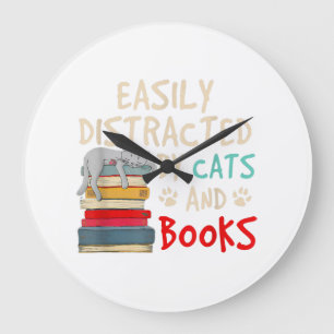 Reloj Redondo Grande Distracción fácil por gatos y libros - Libro del g