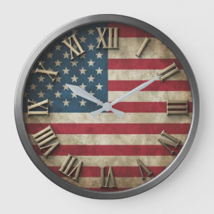 Reloj Redondo Grande Distressed American Flag Vintage Roman Numeral
