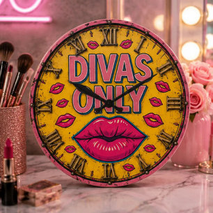 Reloj Redondo Grande Divas Only Glam Makeup Room Pink Lips Beauty 