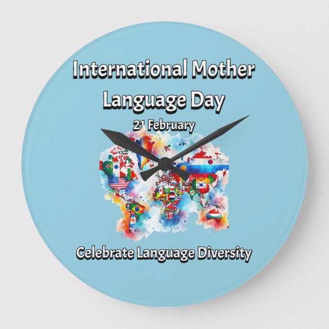 Reloj Redondo Grande Diversidad de idiomas. Lengua materna internaciona (Anverso)